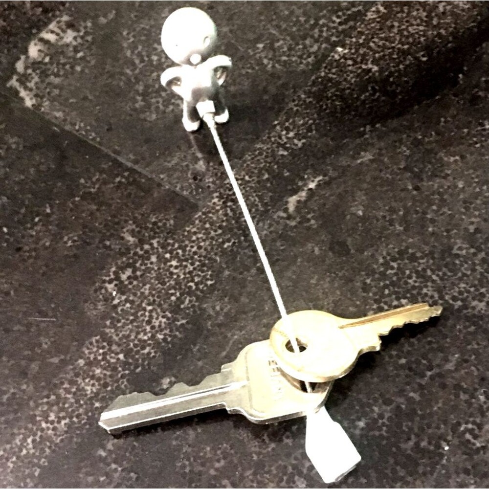 Silver Metal Man Whimsical Figure Keychain - Novelty Item Funny